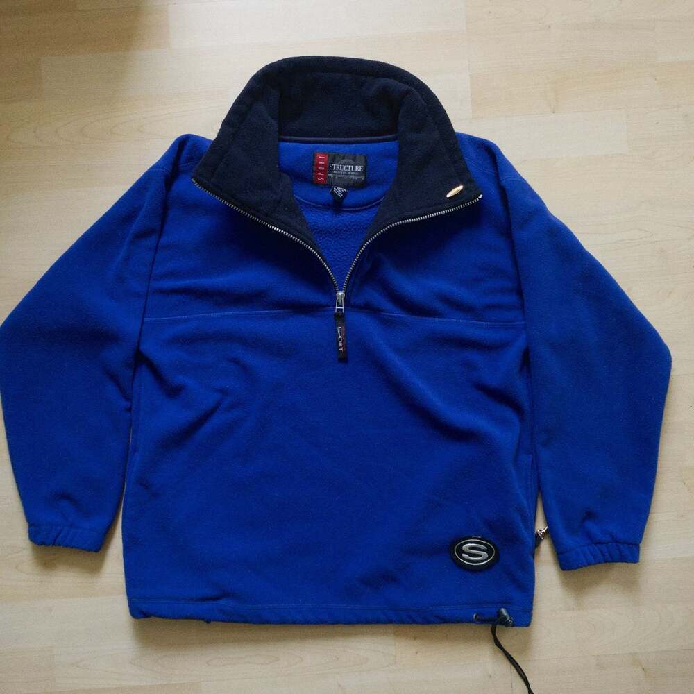 Vintage 90s Structure Sport Men's 1/4 Zip Blue Fleece Pullover Sweatshirt